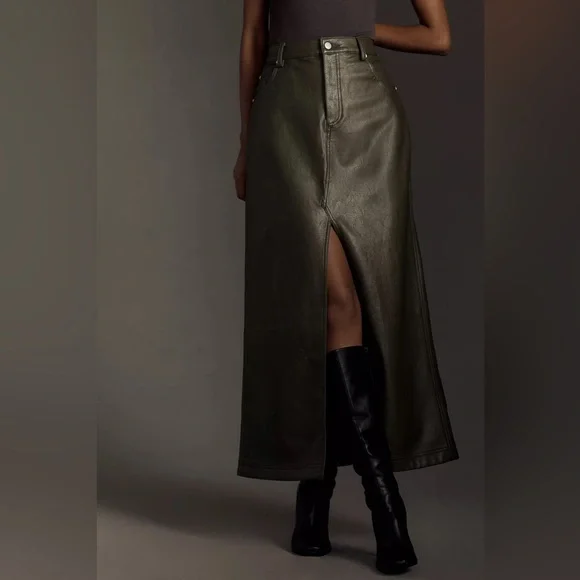 Anthropologie The Madi Faux-Leather Front-Slit Maxi Skirt by Pilcro - Picture 5 of 13